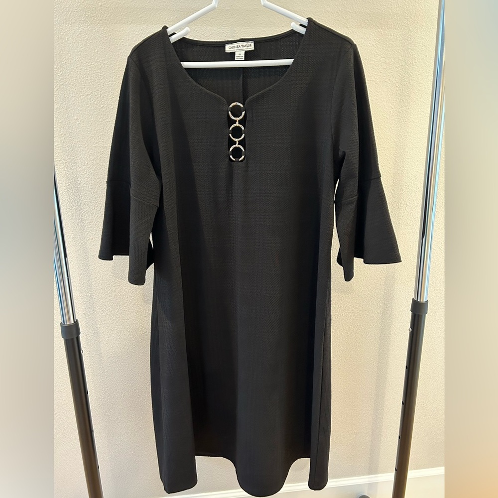 Chelsea Taylor Textured Black Bell Sleeve Dress
